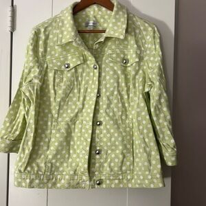 Christopher & Banks size XL lime green and white polka dots Jean jacket